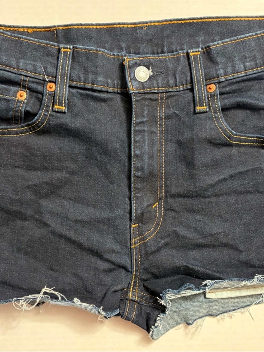 Levi's 512 Blue Denim Stretch Cut-Off Shorts Size 33 Or Large